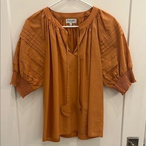 Olivia James Orange Puff Sleeve Blouse with Tie Front